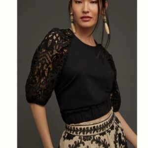 NWT DOLAN | Anthropologie Lace Sleeve Sweatshirt in Black size XS